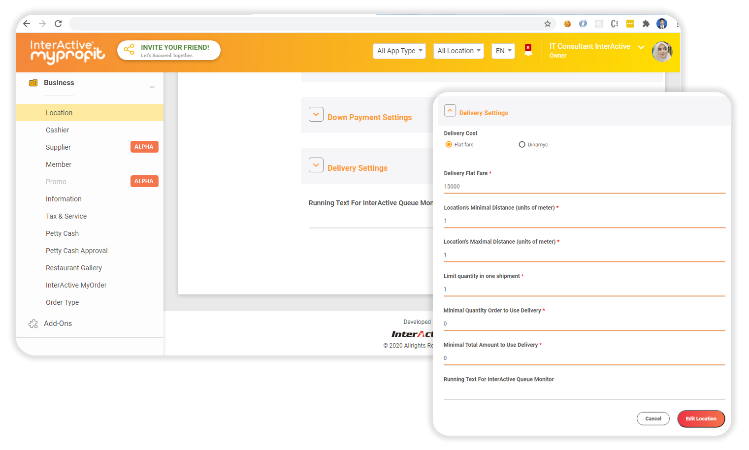 Fitur dashboard pos inetractive myprofit type order online